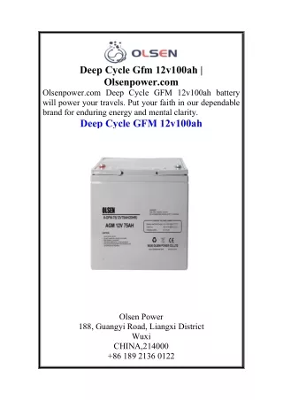 Deep Cycle Gfm 12v100ah  Olsenpower.com