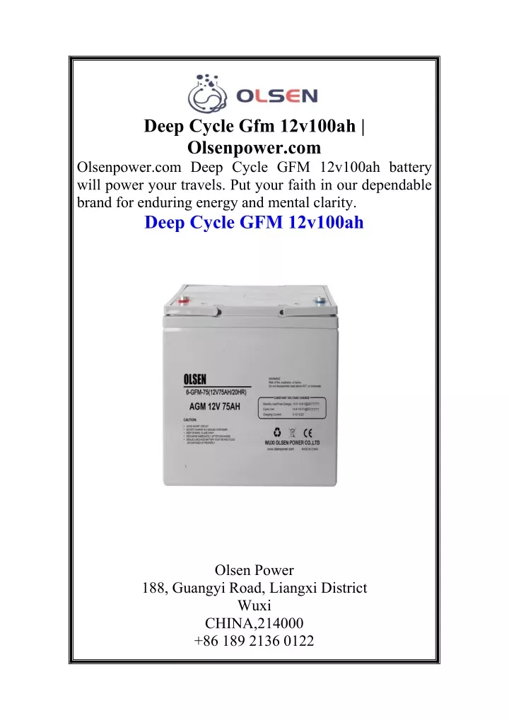 deep cycle gfm 12v100ah olsenpower com olsenpower