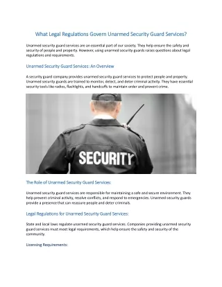 What Legal Regulations Govern Unarmed Security Guard Services?