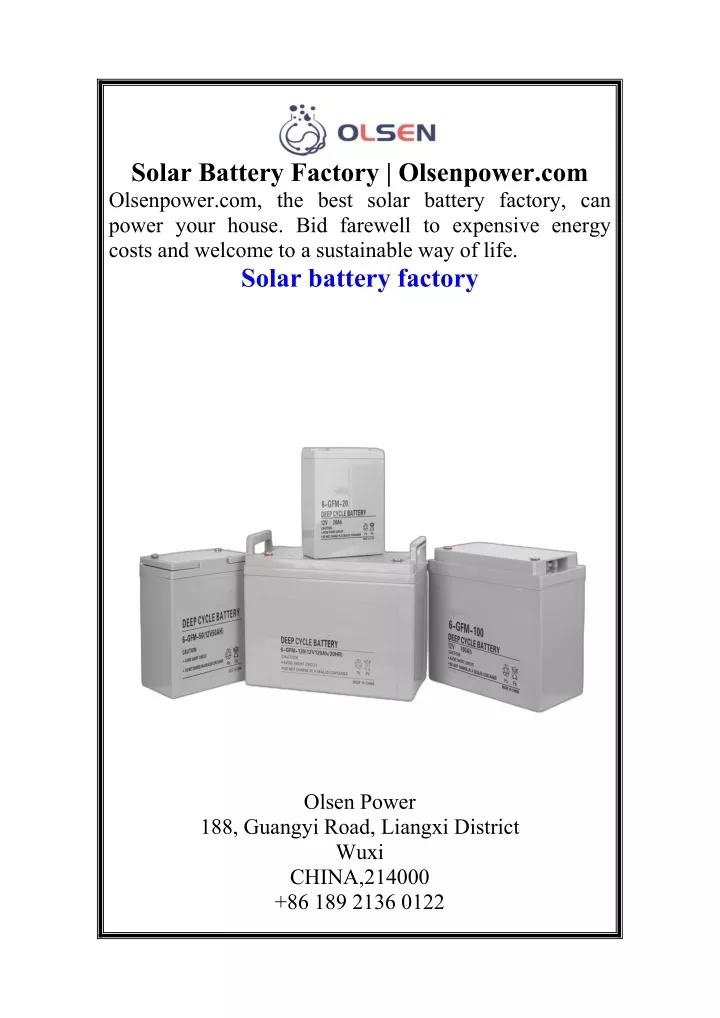 solar battery factory olsenpower com olsenpower