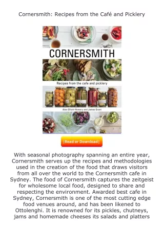 ✔️download⚡️ (pdf) Cornersmith: Recipes from the Café and Picklery