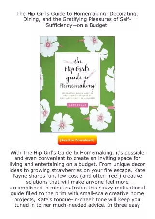 PDF✔Download❤ The Hip Girl's Guide to Homemaking: Decorating, Dining, and t