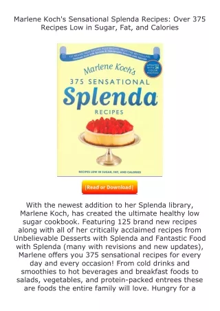 ✔️download⚡️ (pdf) Marlene Koch's Sensational Splenda Recipes: Over 375 Rec