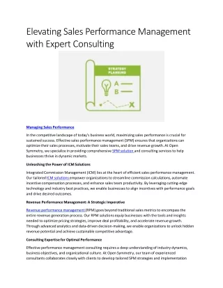 Elevating Sales Performance Management with Expert Consulting