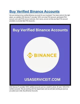 Binance verified account for sale - Top 100% KYC US Verified