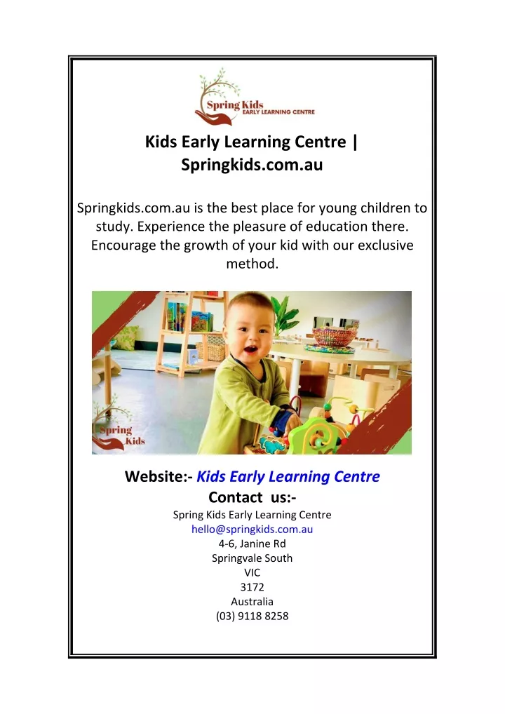 kids early learning centre springkids com au