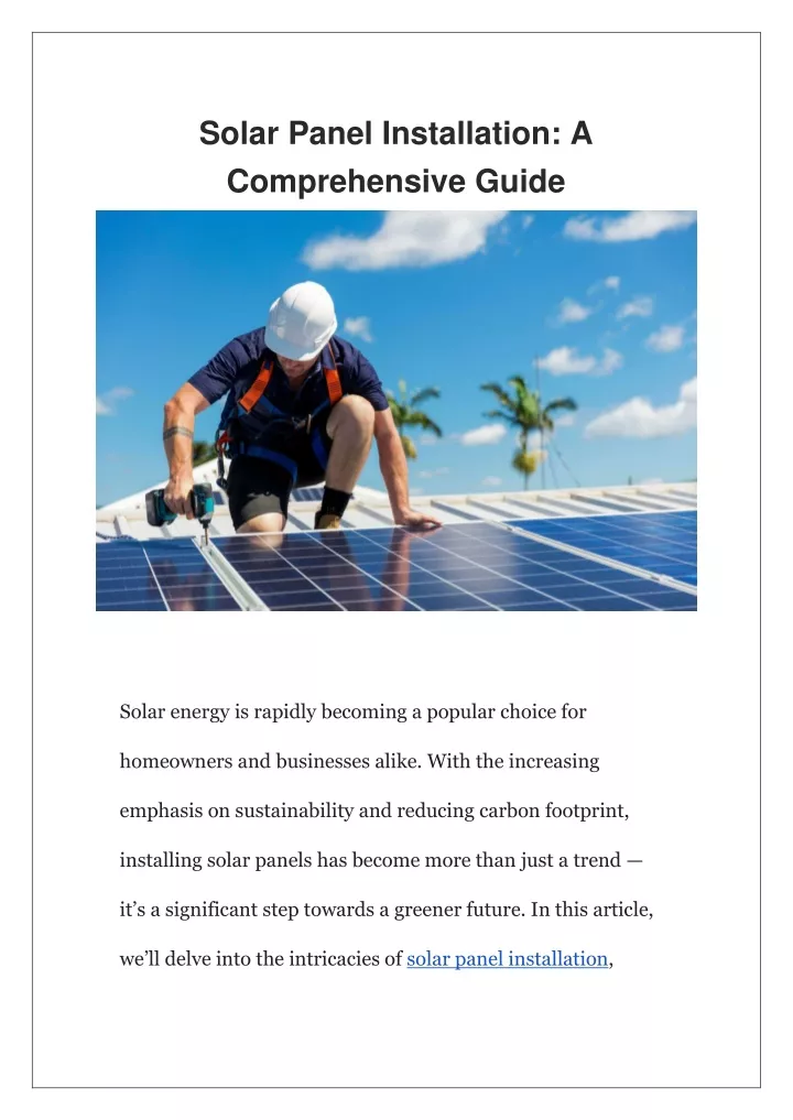 solar panel installation a comprehensive guide