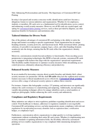 Enhancing Professionalism and Security: The Importance of Customized ID Card Pri