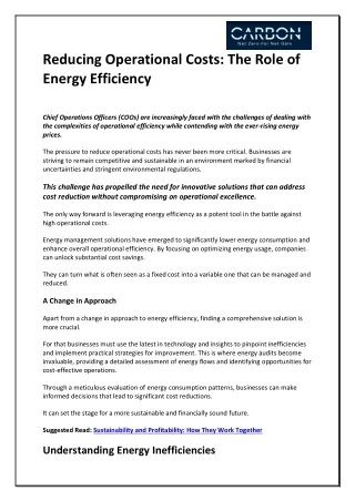 Unlocking Savings | How Energy Efficiency Drives Down Operational Costs