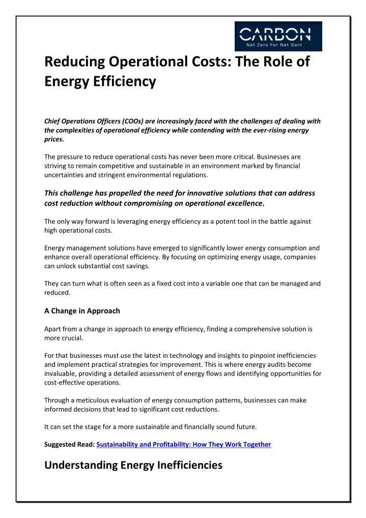 reducing operational costs the role of energy