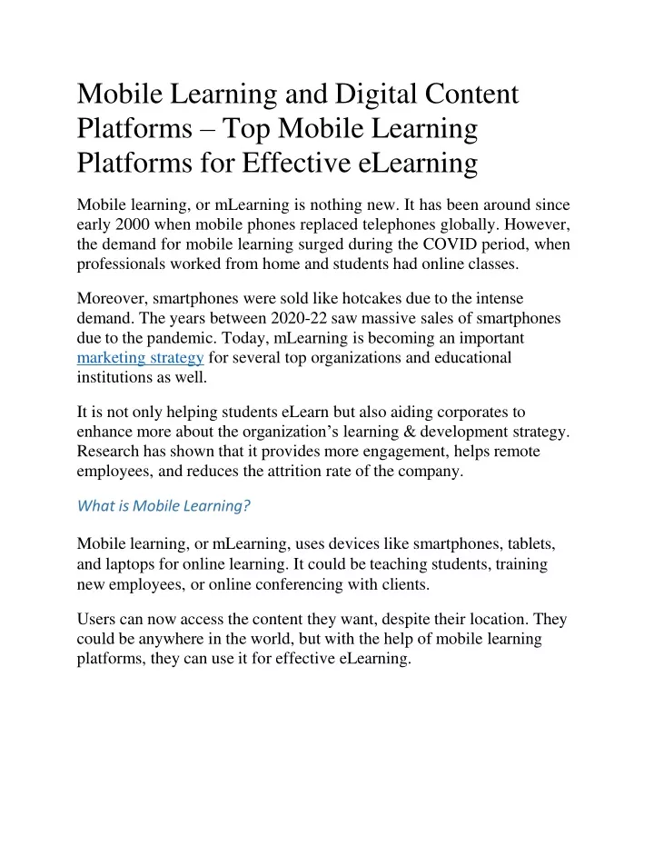 mobile learning and digital content platforms top mobile learning platforms for effective elearning