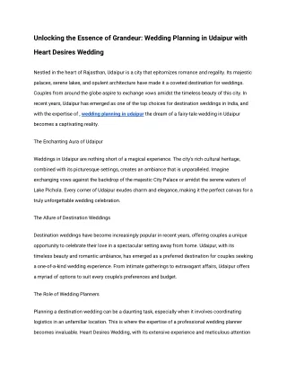 Unlocking the Essence of Grandeur_ Wedding Planning in Udaipur with Heart Desires Wedding