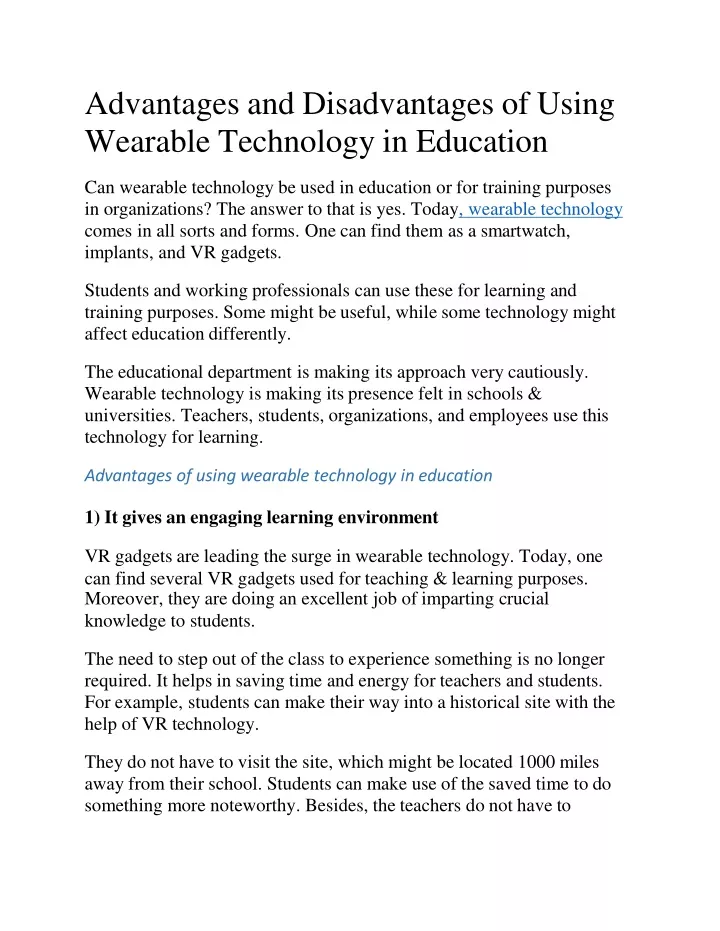 advantages and disadvantages of using wearable technology in education