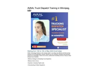 AVAAL Truck Dispatch Training in Winnipeg, MB! Starting from 13th to 15th of May