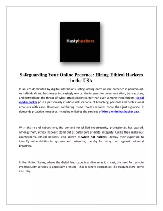 Ethical Hackers For Hire USA | Hastyhackers