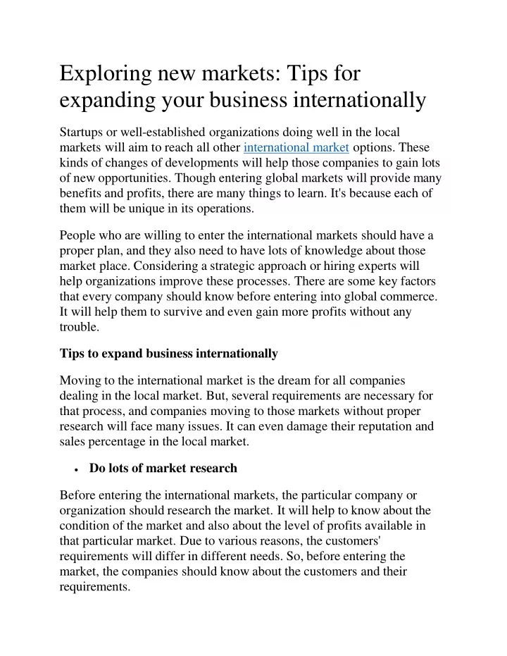 exploring new markets tips for expanding your business internationally