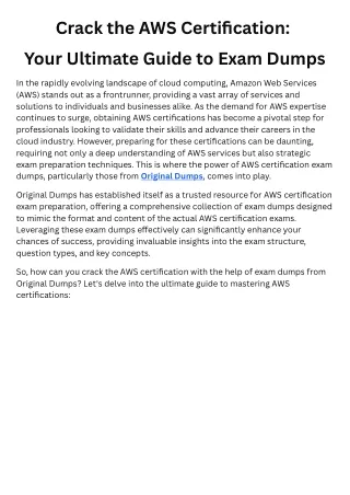Original Dumps Demystified: Navigating AWS Certification Exams