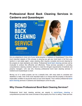 Professional Bond Back Cleaning Services in Canberra and Queanbeyan