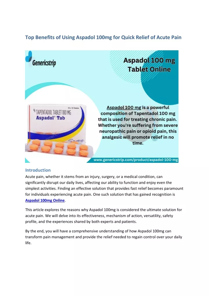 top benefits of using aspadol 100mg for quick