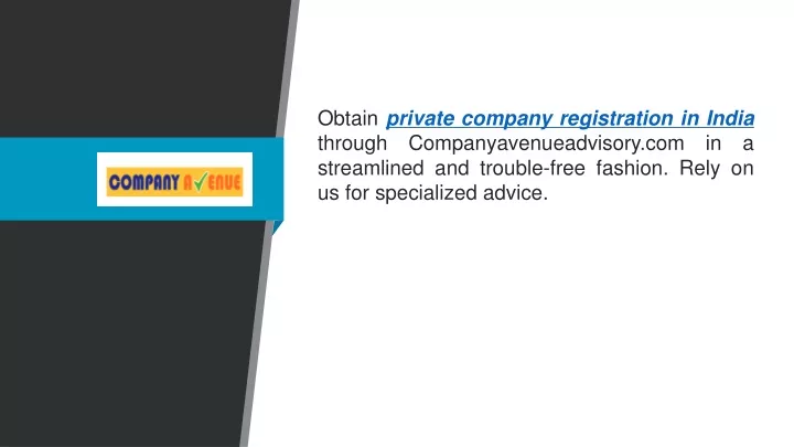 obtain private company registration in india