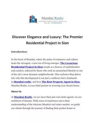 Luxurious Residential Project in Sion - Mumbai Realty
