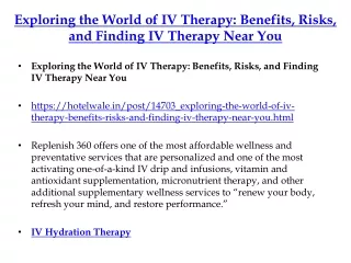 Exploring the World of IV Therapy Benefits, Risks, and Finding IV Therapy Near You