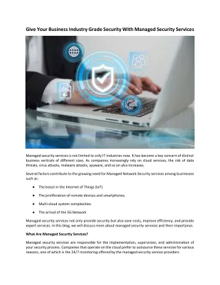 Give Your Business Industry Grade Security With Managed Security Services