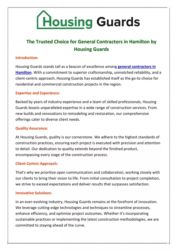 the trusted choice for general contractors