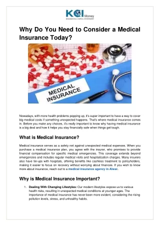 Why Do You Need To Consider a Medical Insurance Today