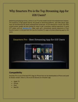 Why Smarters Pro is the Top Streaming App for iOS Users