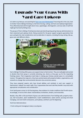 Upgrade Your Grass With Yard Care Upkeep