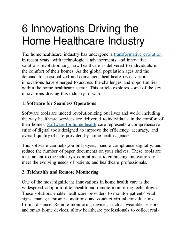 6 innovations driving the home healthcare industry