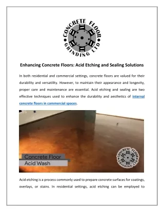 Enhancing Concrete Floors - Acid Etching and Sealing Solutions