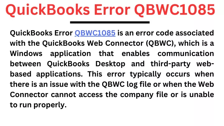 quickbooks error qbwc1085