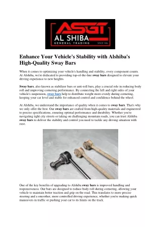 Enhance Your Vehicle's Stability with Alshiba's High-Quality Sway Bars