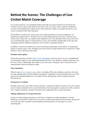 behind the scenes the challenges of live cricket
