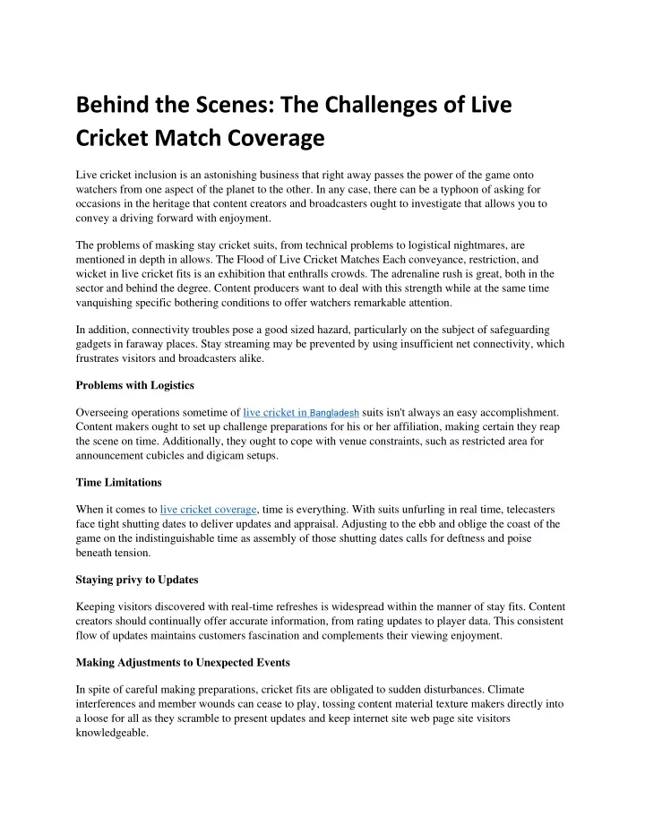behind the scenes the challenges of live cricket