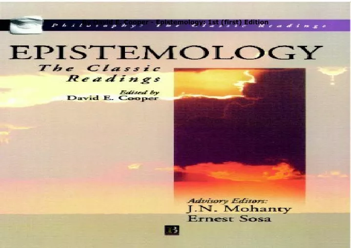 by david e cooper epistemology 1st first edition