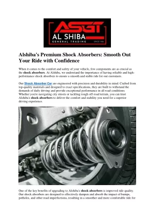 Alshiba's Premium Shock Absorbers Smooth Out Your Ride with Confidence