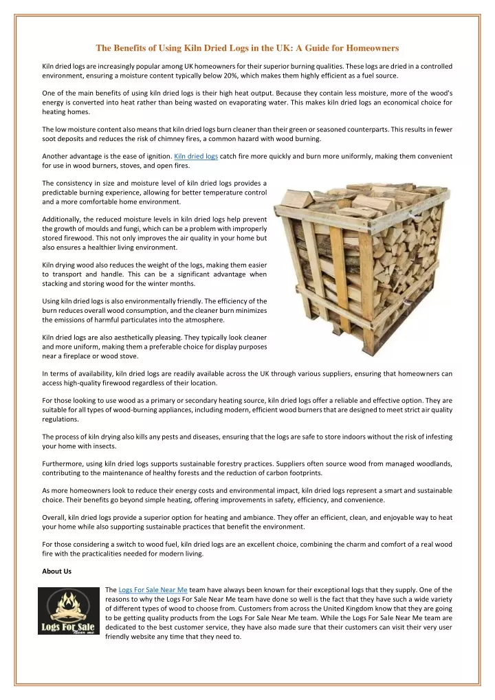 the benefits of using kiln dried logs