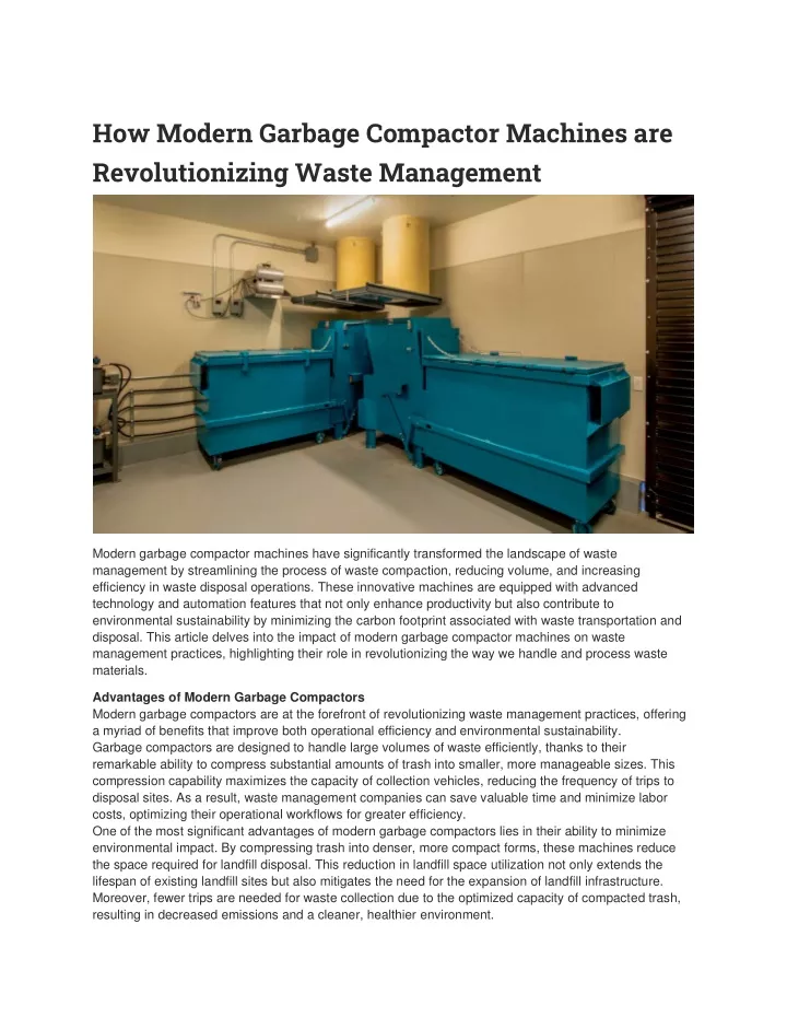 how modern garbage compactor machines