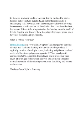"Elevating Your Space: The Beauty of Hybrid Flooring"