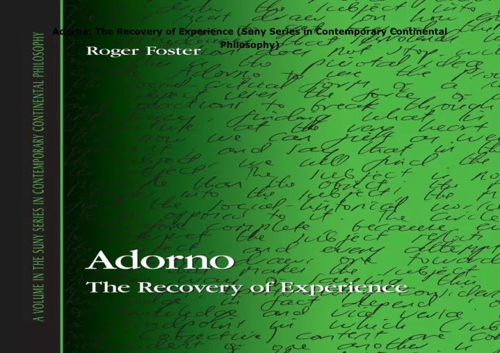 adorno the recovery of experience suny series