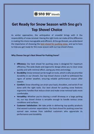 Get Ready for Snow Season with Sno go's Top Shovel Choice