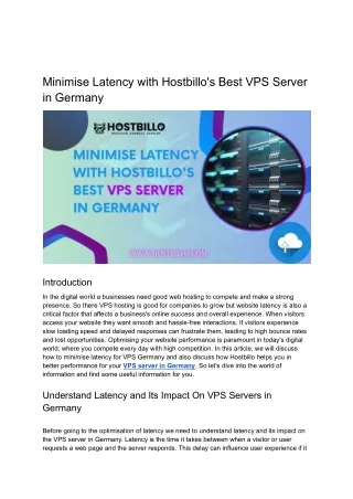 Minimise Latency with Hostbillo's Best VPS Server in Germany