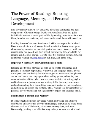 The Power of Reading: Boosting Language, Memory, and Personal Development