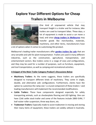 Explore Your Different Options for Cheap Trailers in Melbourne