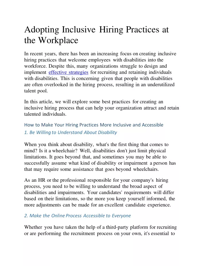 adopting inclusive hiring practices at the workplace