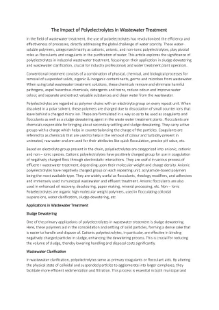 The Impact of Polyelectrolytes in Wastewater Treatment