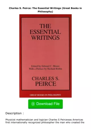 Download⚡ Charles S. Peirce: The Essential Writings (Great Books in Philosophy